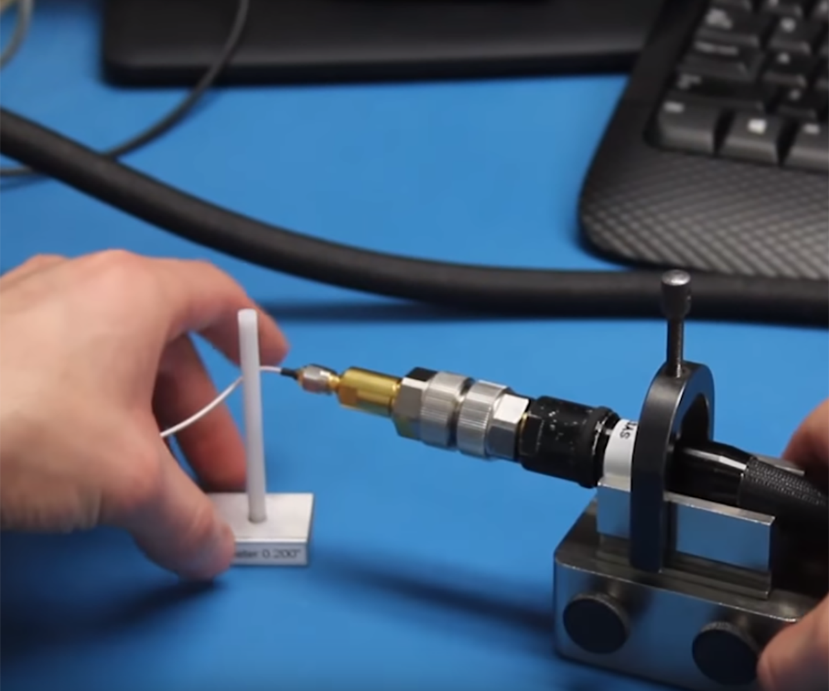 Bend radius demonstration of Gore’s RF coaxial cable assemblies.