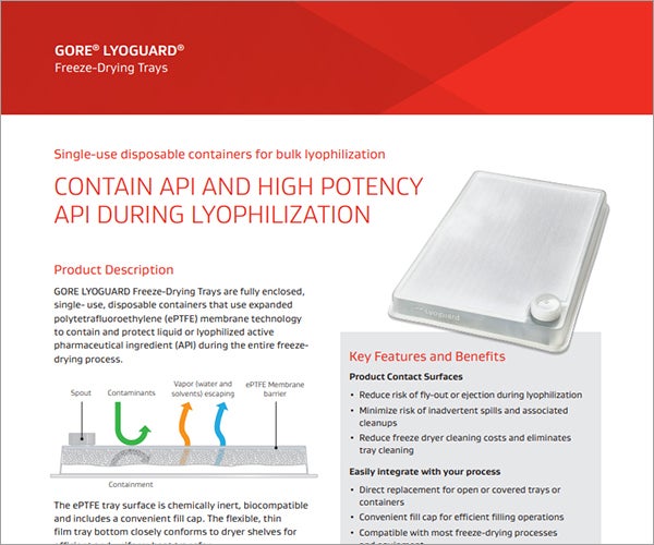 Data sheet for GORE LYOGUARD Freeze-Drying Trays
