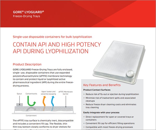 Data sheet for GORE LYOGUARD Freeze-Drying Trays