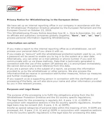 Whistleblowing Privacy Notice First Page