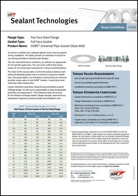 Gore Torque Table for Full Face Gasket on ASME Flat Face Steel Flanges