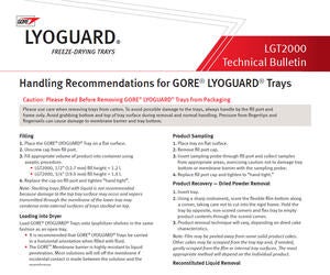 Handling recommendations for GORE LYOGUARD Trays